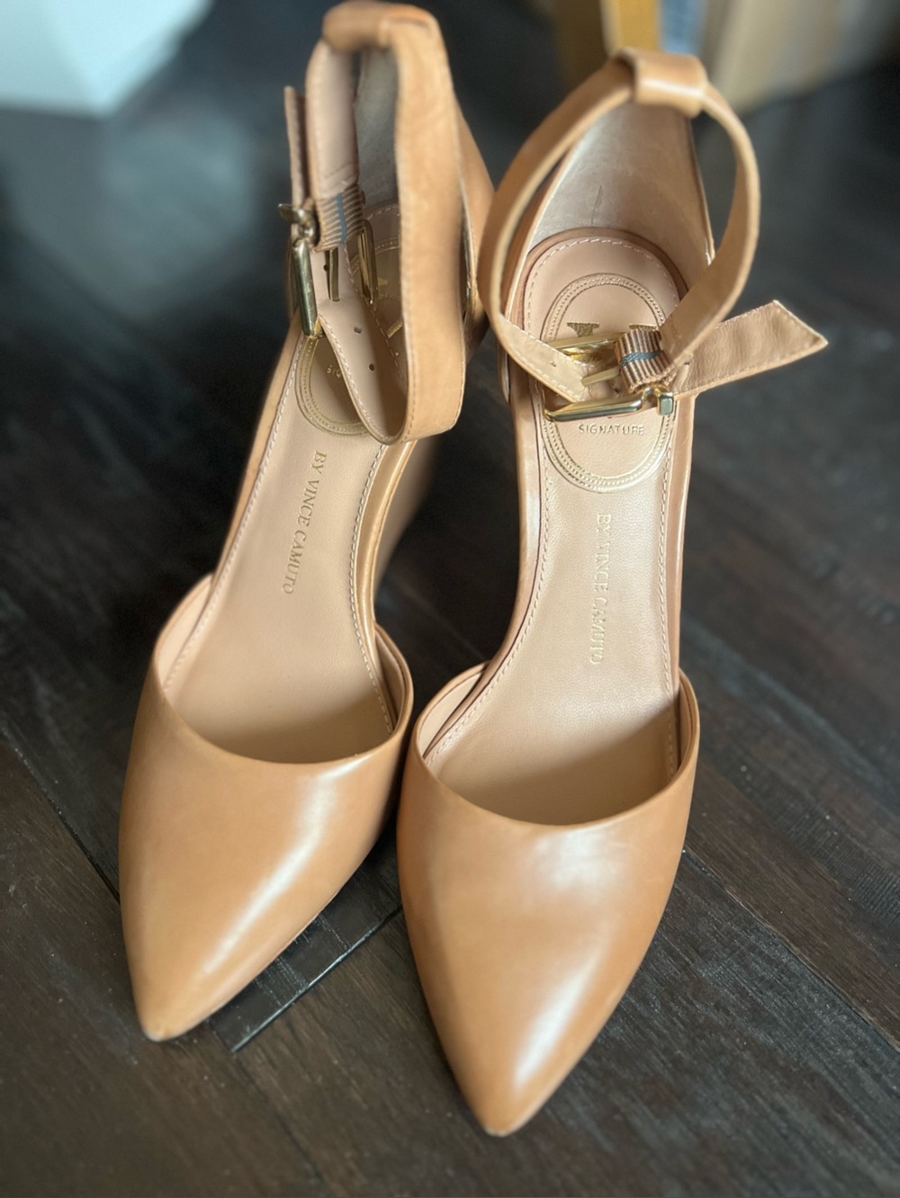 Vince Camuto Signature VI-SOLANNA Ankle Strap Wedge Pumps Tan Nude 6M/36